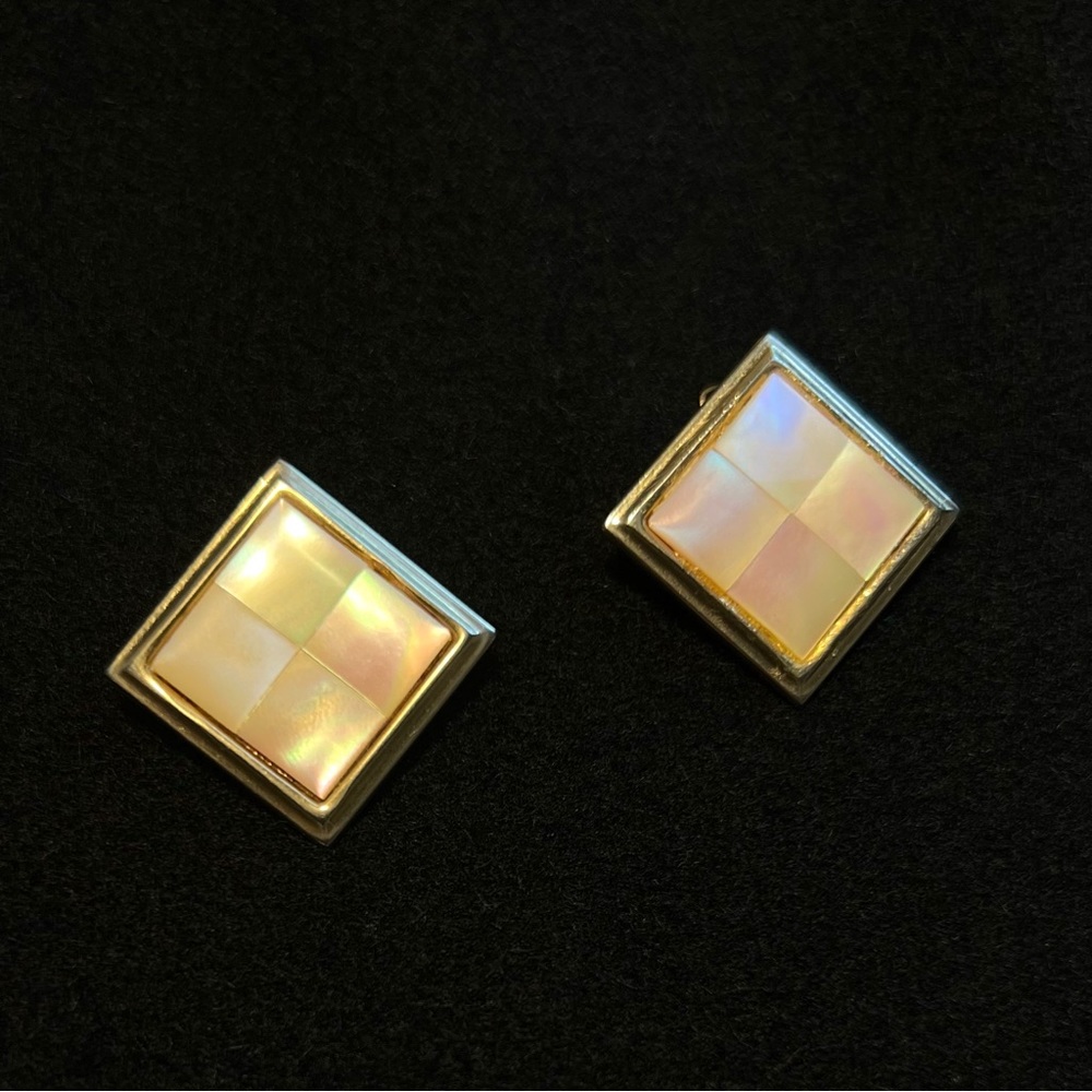 Vintage Opalescent Squares in Square Clip Earrings